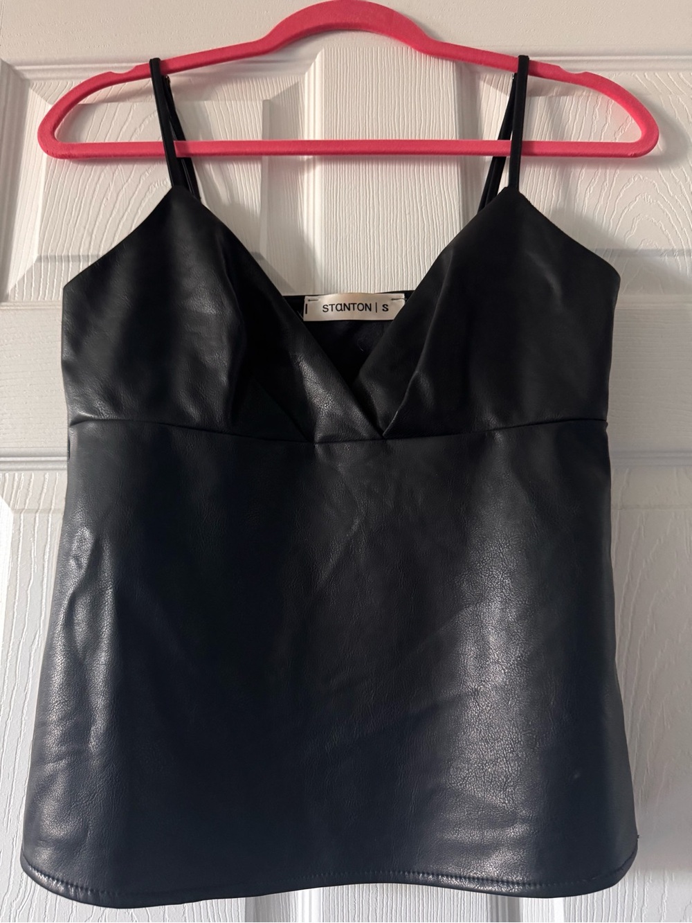 Black Faux Leather Spaghetti Strap Cami